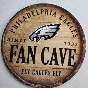 Philadelphia Eagles Fan Cave Round Wall Sign - Brown Rustic Team Decor